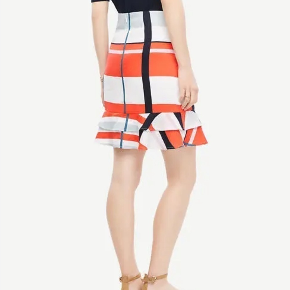 Ann Taylor Picnic Striped Linen Skirt w/Flounce Hem Ivory & Red Orange Sz 8 - Picture 3 of 12